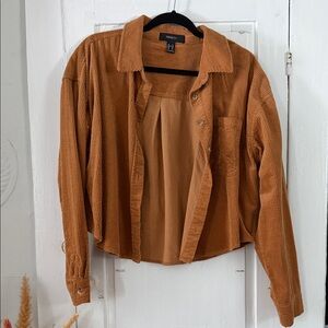 Forever 21 Corduroy Button-Up Cropped Shirt Jacket in Copper